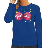 Foute kersttrui / sweater blauw met roze Kerst Ballen voor dames - thumbnail