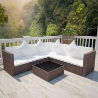 4-delige Loungeset met kussens poly rattan bruin
