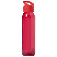 Glazen waterfles/drinkfles met schroefdop - transparant rood - 470 ml - Sportfles - Bidon