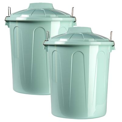Plasticforte afvalemmer - 2x - mintgroen - 21L - kunststof - H42 cm - met deksel