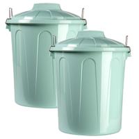 Plasticforte afvalemmer - 2x - mintgroen - 21L - kunststof - H42 cm - met deksel