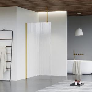 Fortifura Galeria inloopdouche - 40x200cm - ribbelglas - plafondarm - Geborsteld Messing PVD (Goud) SW797948/SW797910/SW804543