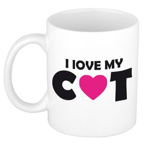 Cadeau mok/beker - I love my cat - wit - 300 ml - keramiek - katten mok