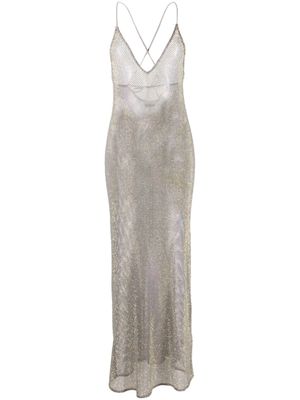 GANNI robe en résille à ornements en cristal - Gris