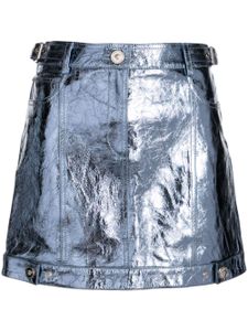 Versace minijupe en cuir à design métallisé - Bleu