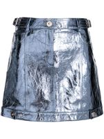 Versace minijupe en cuir à design métallisé - Bleu