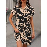 Floral Shirt Collar Casual Dress With No