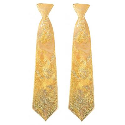 Carnaval verkleed stropdas - 2x - glitter goud - volwassenen - 40 cm - met elastiekje