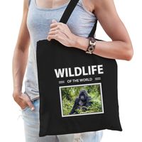 Gorilla aap tasje zwart volwassenen en kinderen - wildlife of the world kado boodschappen tas - thumbnail