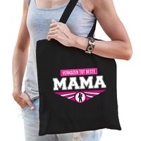 Verkozen tot beste mama katoenen tas zwart voor dames - cadeau tasjes - Feest Boodschappentassen