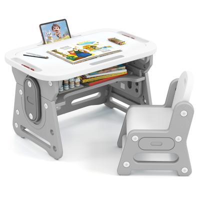 Kindertafel met Stoel In Hoogte Verstelbare Kindersitgroep met Kantelbaar Whiteboard Grijs