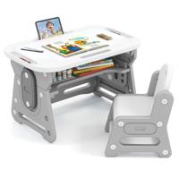 Kindertafel met Stoel In Hoogte Verstelbare Kindersitgroep met Kantelbaar Whiteboard Grijs