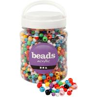 Creativ Company Pony kralen, d 6-10 mm, gatgrootte 3-5 mm, ca. 1720 stuk, diverse kleuren, 430 gr, 700 ml/ 1 doosje