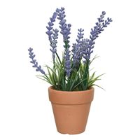 Lavendel kunstplant in terracotta pot - lila paars - D6 x H18 cm