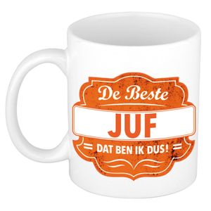 De beste juf cadeau koffiemok / theebeker oranje embleem 300 ml