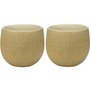 2x stuks plantenpotten/bloempotten in een strakke Modern design look zand kleur Dia 15 cm en Hoogte