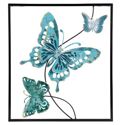 Pro Garden Wanddecoratie vlinder - blauw - 43 x 38 cm - metaal - metalen frame met vlinders