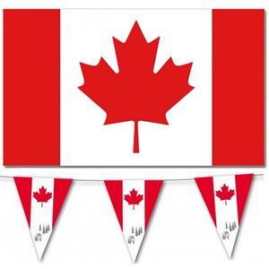 Landen vlaggen versiering set - Canada - Vlag 90 x 150 cm en 2x vlaggenlijn 3.5 meter