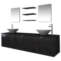 The Living Store Badkamermeubel - zwart - spaanplaat - 180 x 45 x 45 cm - 3-deurs - incl - 2 spiegels - 3 planken -