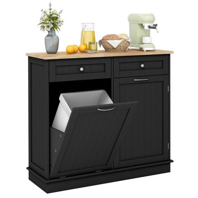 42 L Keukenkast met Groot Werkblad en 2 Laden & Verstelbaar Rek Vuilnisemmerkast voor Keuken Zonder Vuilnisemmer 100 x 35 x 90,5 cm Zwart