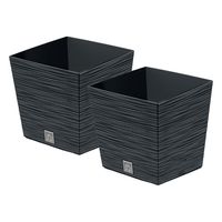 Plantenpot/bloempot Furu Stripes - 2x - voor buiten - kunststof - antraciet - vierkant - D24 x H23.5