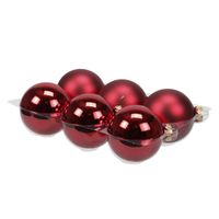 6x stuks glazen kerstballen rood 8 cm mat/glans - thumbnail