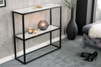 Elegante consoletafel BOUTIQUE 81cm wit kristalglas marmeren decor zwart frame - 42168 - thumbnail