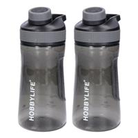 Waterfles / drinkfles / sportfles Aquamania - 2x - zwart smoked - 530 ml - kunststof - bpa vrij