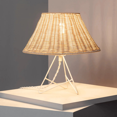 Kleine tafellamp wit met rotan kap schakelaar en E27 fitting &apos;Janice&apos;-Wit