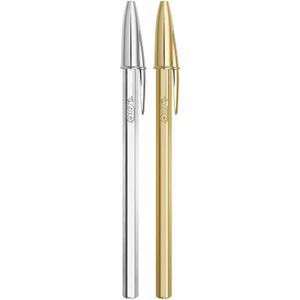 Bic balpen Cristal Shine, blister met 2 stuks (goud en zilver)