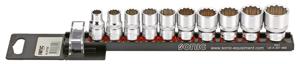 Doppenset 3/8", 12-kant 10-dlg. op rail 201009