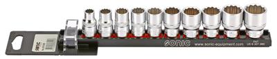 Doppenset 3/8", 12-kant 10-dlg. op rail 201009