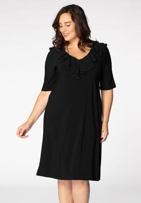 Yoek Jurk met ruches | Zwart | Maat 58/60