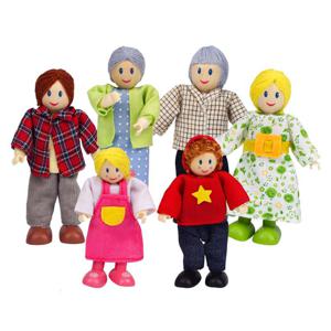 Familie van 6 houten poppen van Hape veelkleurig