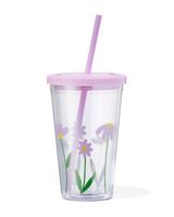 HEMA Drinkbeker Met Rietje 450ml Bloemen HEMA Drinkbeker Met Rietje 450ml Bloemen