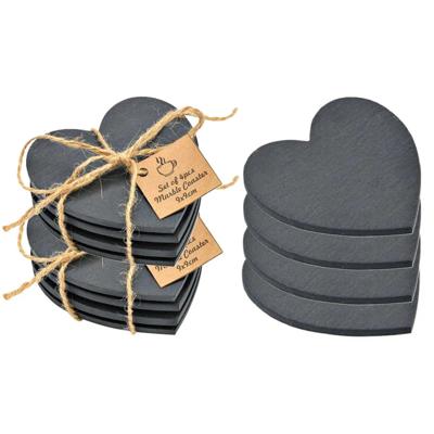 Onderzetters voor glazen - 8x stuks - hartjes - Leisteen - 10 x 0.8 cm