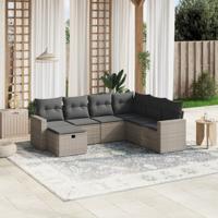 7-delige Loungeset met kussens poly rattan grijs