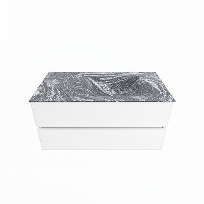 MONDIAZ VICA-DLUX 100cm badmeubel onderkast Talc 2 lades. Inbouw wastafel CLOUD rechts zonder kraangat, kleur Lava.