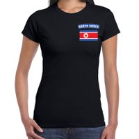 North-Korea t-shirt met vlag Noord-Korea zwart op borst voor dames - thumbnail