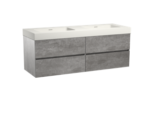 Storke Edge zwevend badmeubel 150 x 52 cm beton donkergrijs met Mata High dubbele wastafel in mat witte solid surface