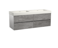 Storke Edge zwevend badmeubel 150 x 52 cm beton donkergrijs met Mata High dubbele wastafel in mat witte solid surface