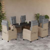 7-delige Tuinset met kussens poly rattan gemengd beige