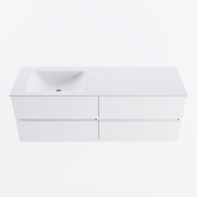 MONDIAZ VICA 140cm badmeubel onderkast Talc 4 lades. Wastafel CLOUD links 1 kraangat, kleur Talc.