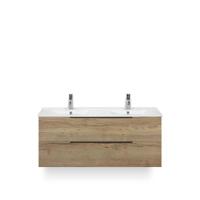 Seville Badmeubelset 120 cm - 2 laden Natuur Eiken Edge greep - Wastafel Enjoy Dubbel