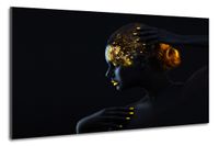 Karo-art Schilderij -Vrouw in zwart en goud, 2 maten, wanddecoratie , premium print