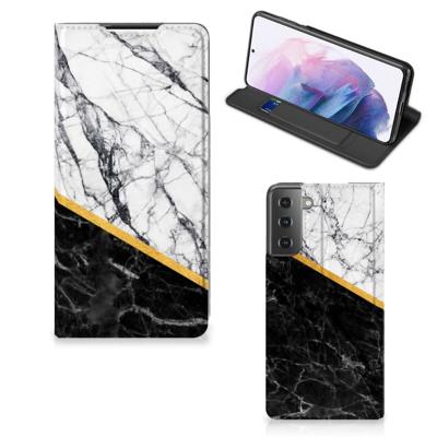 Samsung Galaxy S21 Plus | Standcase | Marmer Wit Zwart - Origineel Cadeau Man