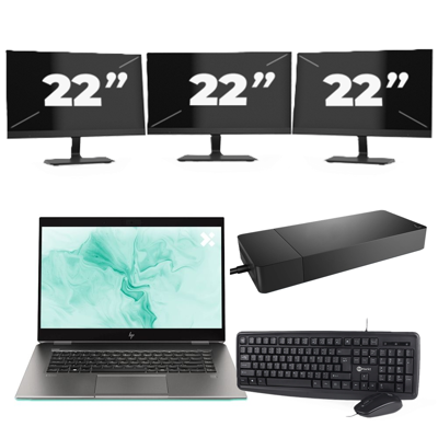 HP ZBook Studio G5 - Intel Core i7-8e Generatie - 15 inch - 16GB RAM - 256GB SSD - Windows 11 + 3x 22 inch Monitor