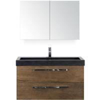 Seville Badmeubelset 100 cm - Tabacco - Wastafel Hardsteen Wit Lucca met Spiegelkast