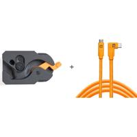 Tether Tools TetherGuard USB-C to USB-C 4.6m LeverLock & Cable Kit, straight to right, high visibility orange