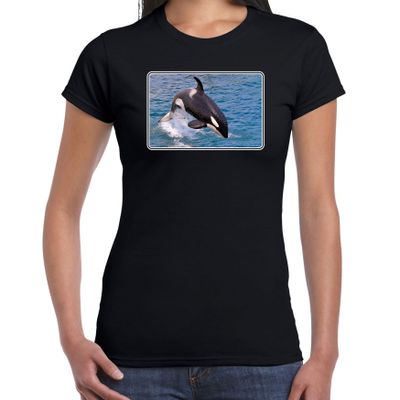Dieren t-shirt met orka walvissen foto zwart voor dames Dieren t-shirt met orka walvissen foto zwart voor dames